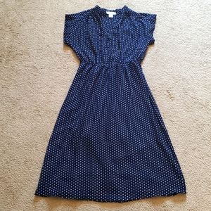 Monteau Navy Blue Dress with Small White Squares